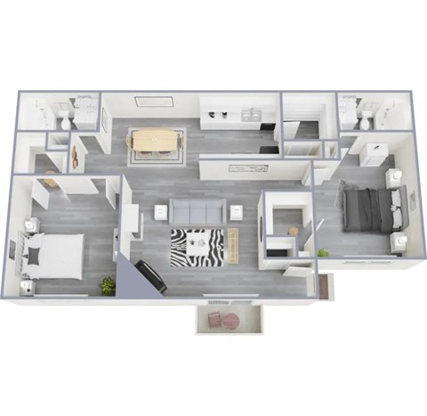 Floor plan for 2 beds, 2 baths, 1050 sqft